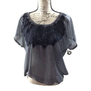 SALE Women's Maurice's Navy‎ Blue and White Sheer Blouse Size Large